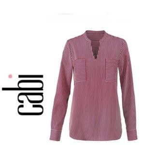 Cabi Striped V Neck Franklin Top Size Medium NWOT Pockets Red White Blue
